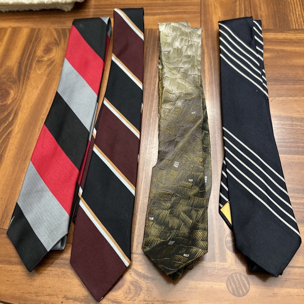 Mens Necktie Lot 4 Navy Olive Red Black Vintage Ties Slim 2 1/2